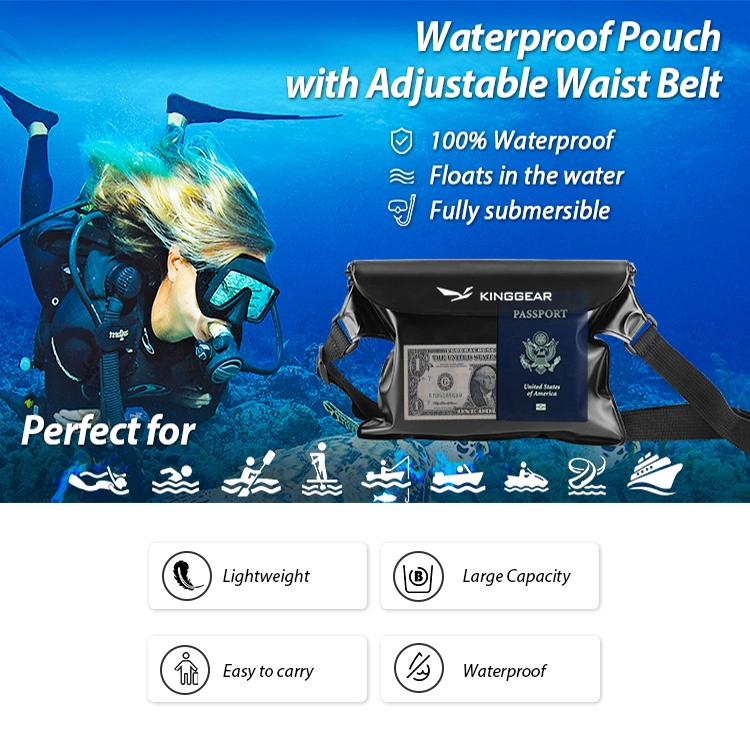 Waterproof Dry Pouch with Waist Strap Touchable Dry Bag with Adjustable Belt for Phone Valuables for Swimming