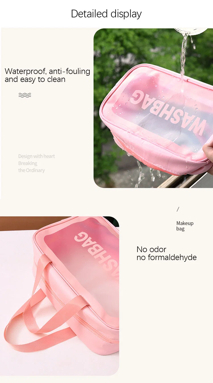 Wholesale PVC Transparent Zipper Cosmetic Bag Clear Travel Wash Bag Waterproof Portable Toiletry Pouch Makeup Bag for Bathroom