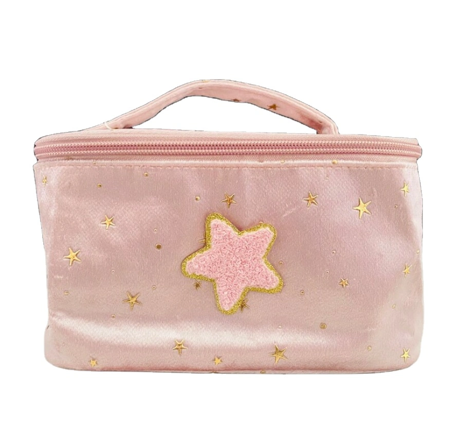 Women Velvet Makeup Bag with Makeup Brush Holder Travel Cosmetic Bags Fashionable Backpacks with Handle Starry Make up Pouch Bag