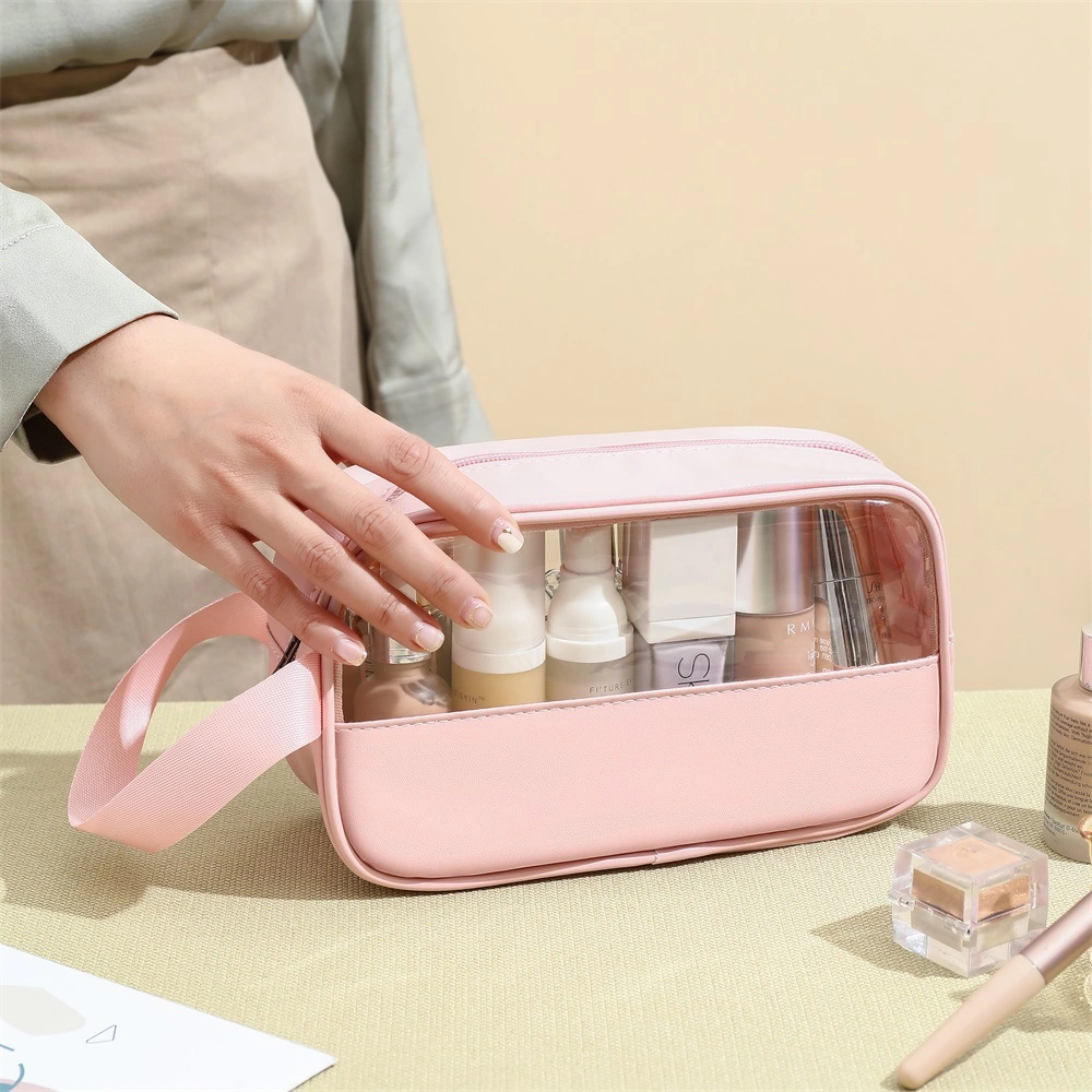 Mu Women&prime;s Luxury Bag PU Travel Toiletry Transparent PVC Makeup Pouch Cosmetic Bag Zippernew Fashion Waterproof Women Organizer Beauty Pink