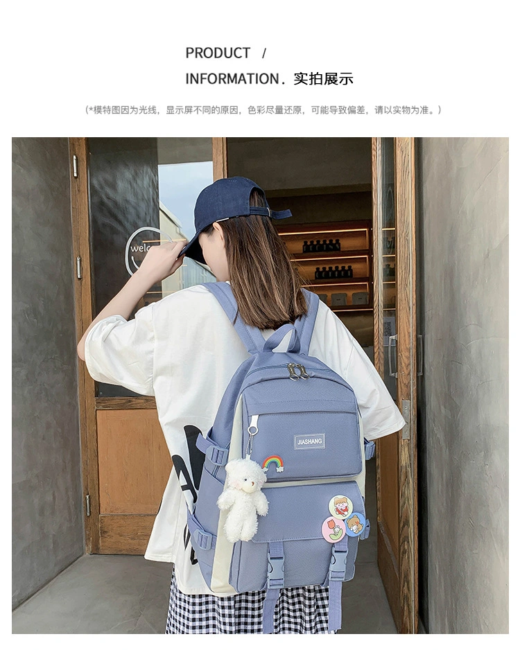Women Casual Canvas Backpack with Pencil Case, 4-Piece School Bag Set for Teenage Girls
