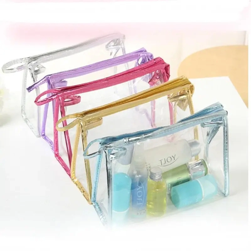 Cosmetic Bag Pouches Clear PVC Toiletries Wash Bag with Embroidery Logo Stick on