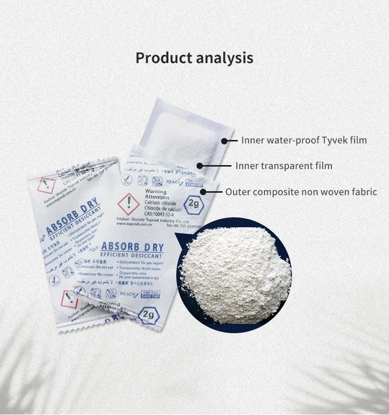 High Absorption Rate Superdry Calcium Chloride Desiccant Super Dry Pouch for Glass