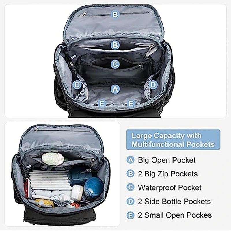 Portable Waterproof Style Diaper Bag with Changing Pad for Boys Girls