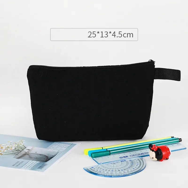 Custom Logo Printed Canvas Zipper White Makeup Bag Luxury Cotton Small Canvas Coin Pouch Travel Cosmetic Bag Pencil Pouch
