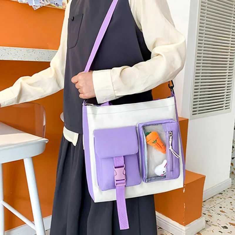 4 PCS Set Canvas Girls Kawaii College Student Kids Rucksack School Bags for Teenage