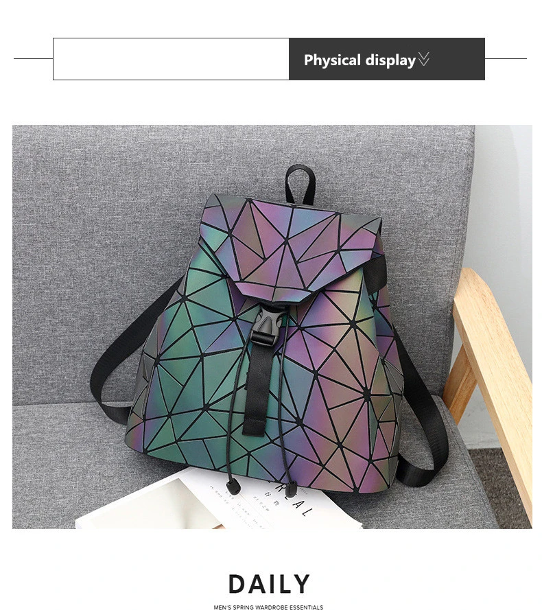 Holographic Backpack Laser Luminous Women Geometric Teenager School Bags