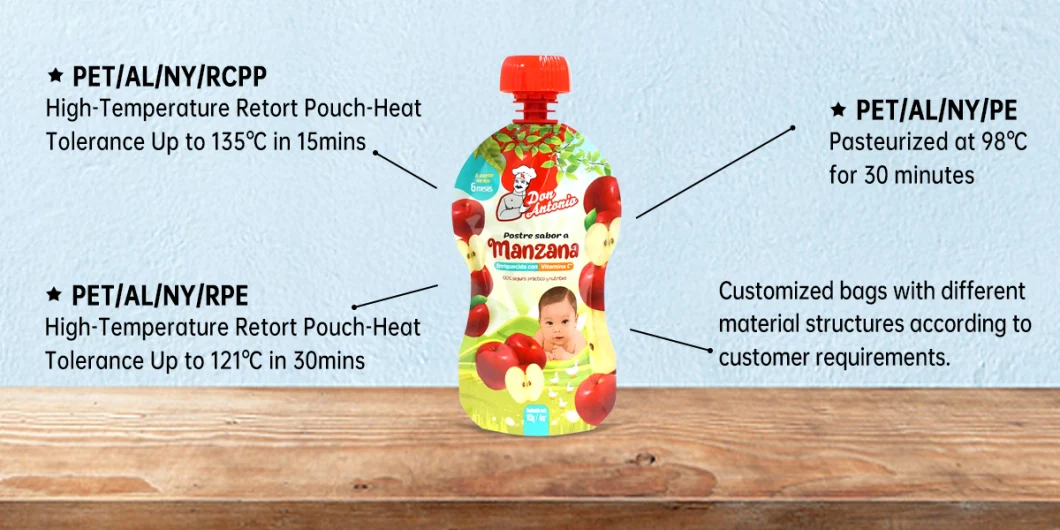 Dq Pack China Customized Printing Retort Bag Stand up Spout Pouch for Baby Food Juice Drink Water Packaging