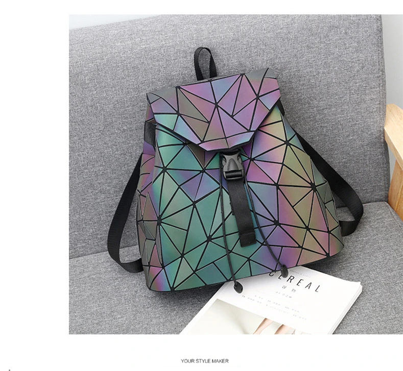 Holographic Backpack Laser Luminous Women Geometric Teenager School Bags