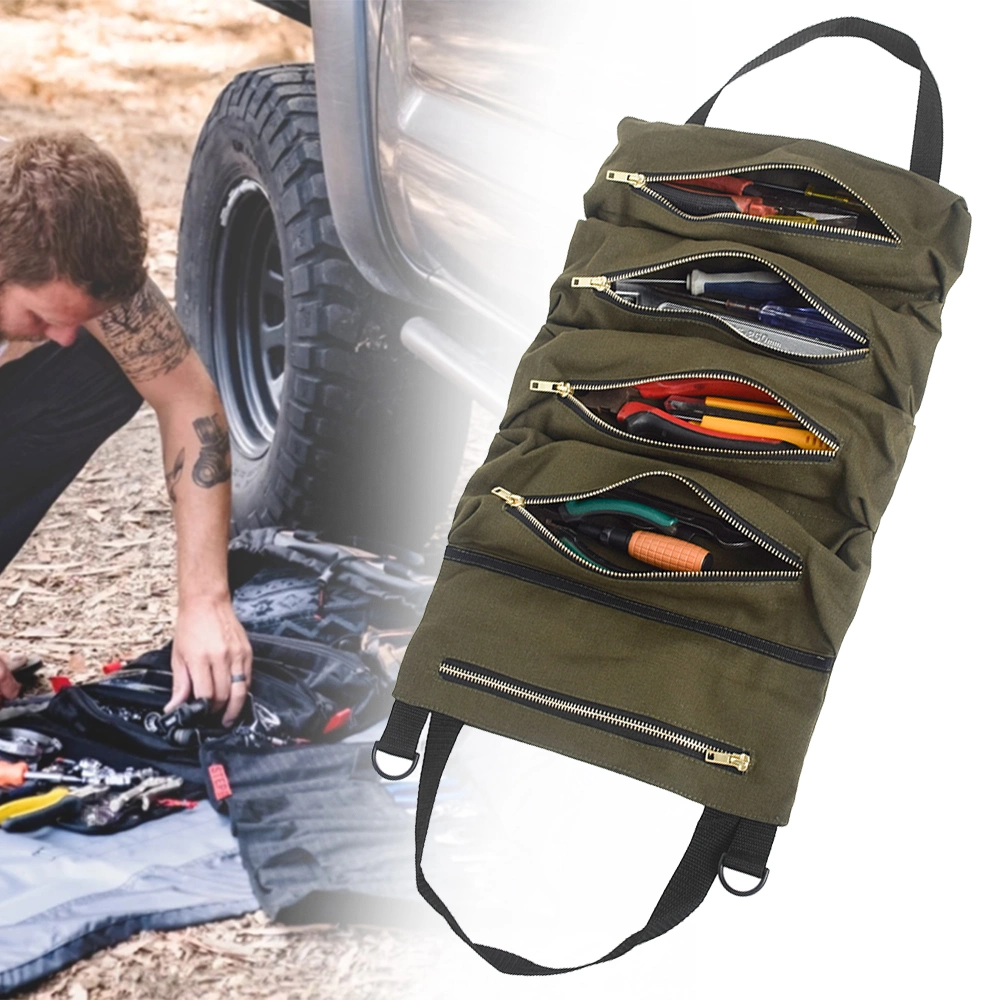 Car Repair Tool Bag Vehicle Canvas Hanging Tool Organizer Roll up Handbag Tool Pouch Sling with Zipper Not Tools Included