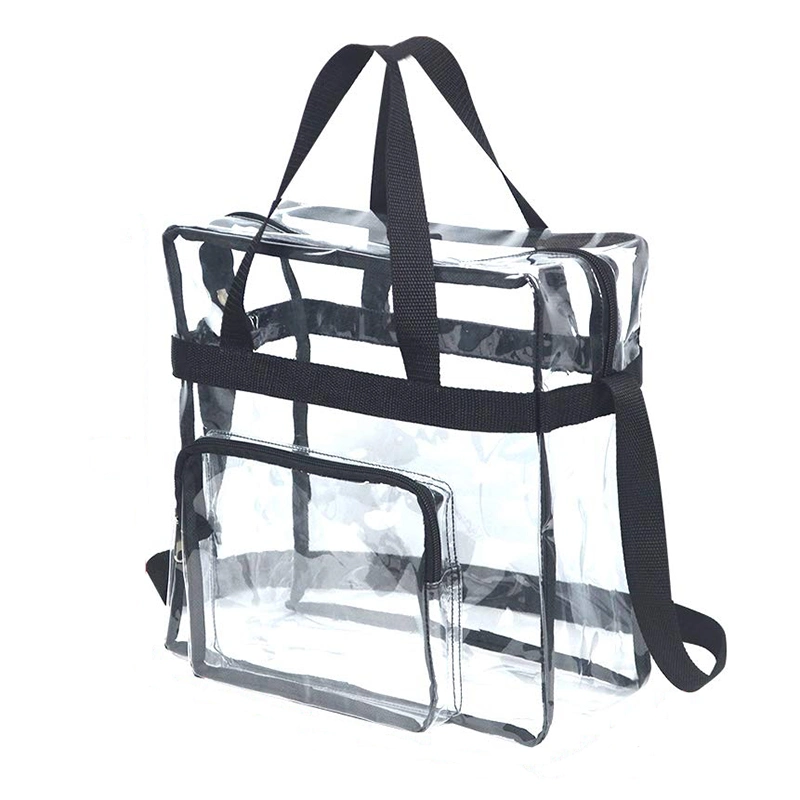 Wholesale Transparent PVC Shoulder Bag with Costom Logo Tote Bag Security Travel Gym Clear Bag Adjustable Shoulder Strap Waterproof Bag