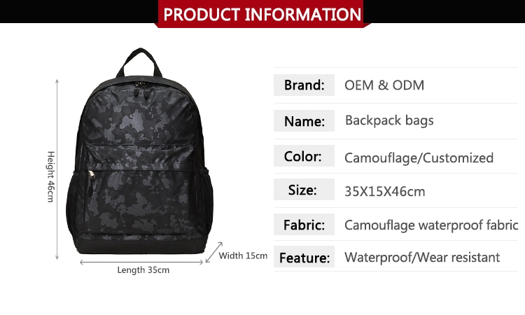 Waterproof Hiking Backpack Large Custom Free Design Gym Bags School Backpack