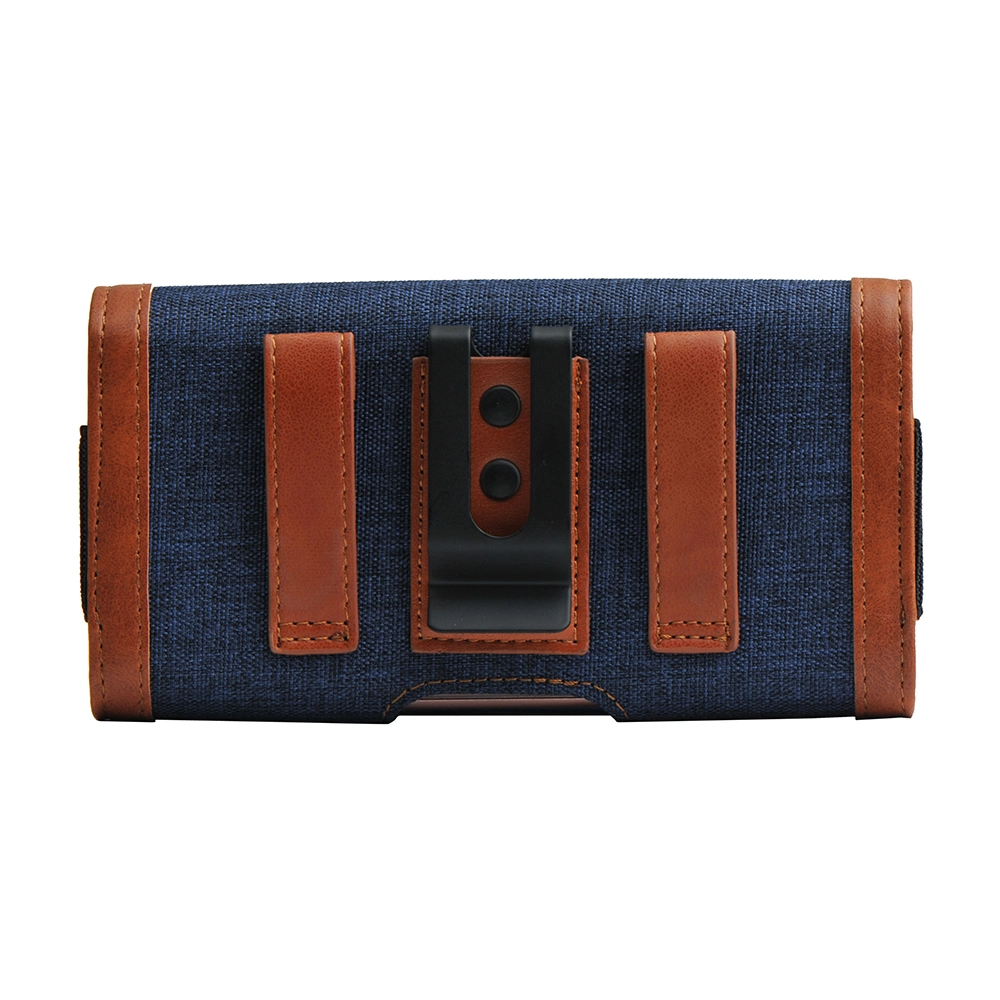 Universal Horizontal Oxford Canvas Fabric PU Mobile Phone Holster Pouch Belt Bag with Loop Hook Waist Bag for iPhone 14 13 12 for Samsung for Xiaomi for Huawei