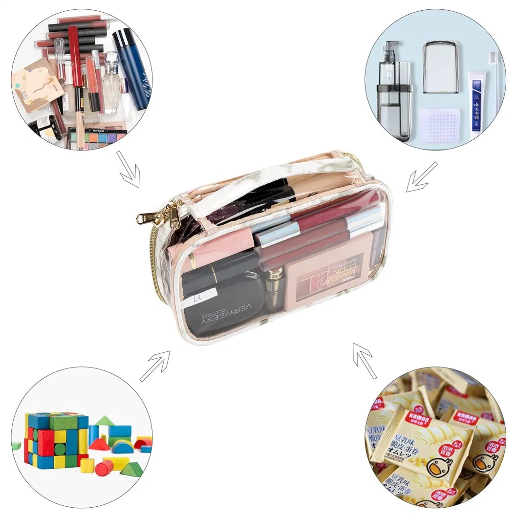 Flight White Travel Cosmetics Square PVC Clear Ziplock Transparent Makeup Brush Pouches Toiletry Bag