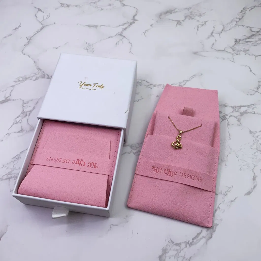 Custom Logo Jewelri Ring Necklaces Pendant Bracelet Boxes Kraft Paper Velvet Jewelry Pouch