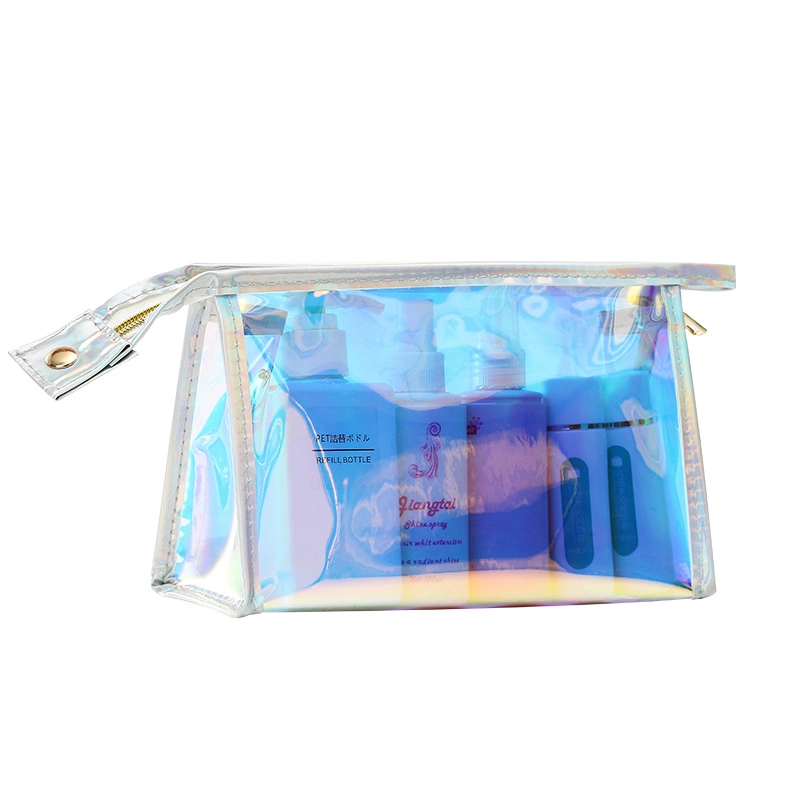 Personalize Clear Holographic Zipper Bag Makeup Cosmetic Zip Lock Pouch