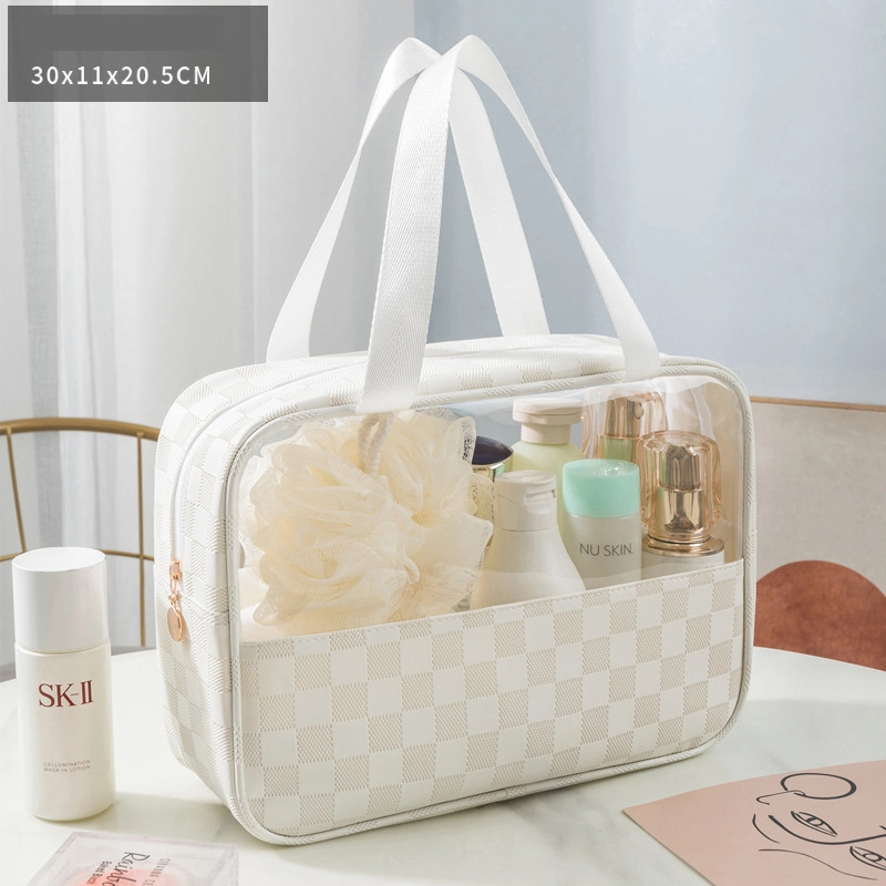 Clear Makeup Organizer Pouches Tote Travel Zipper Clear Transparent PVC Cosmetic Bag with Handle