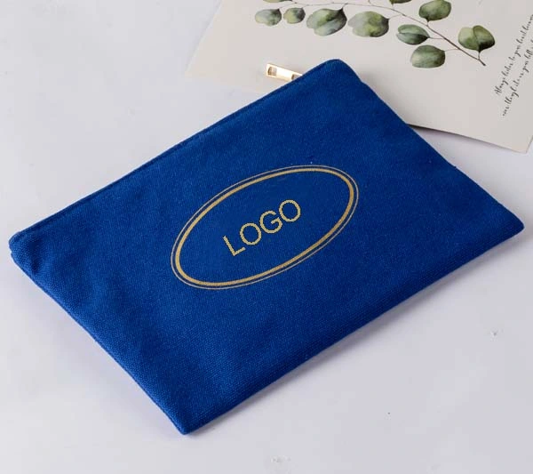 Cosmetic Bag Cotton Makeup Bag Royal Blue Canvas Zipper Bag for Cosmetics with Satin Lining Toiletry Bag Custom Logo Canvas Cosmetic Gift Bag Wholesale
