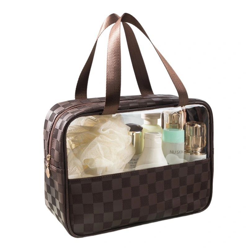 Clear Makeup Organizer Pouches Tote Travel Zipper Clear Transparent PVC Cosmetic Bag with Handle