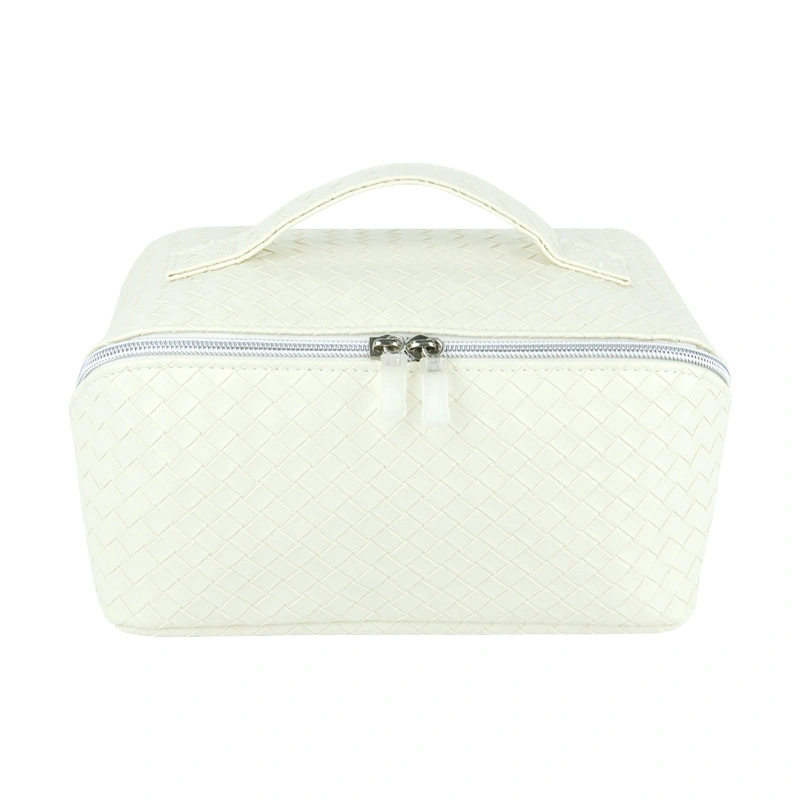 Custom Bag with Logo White PU Leather Cosmetics Storage Bag Large-Capacity Partition Storage Makeup Cosmetic Bag