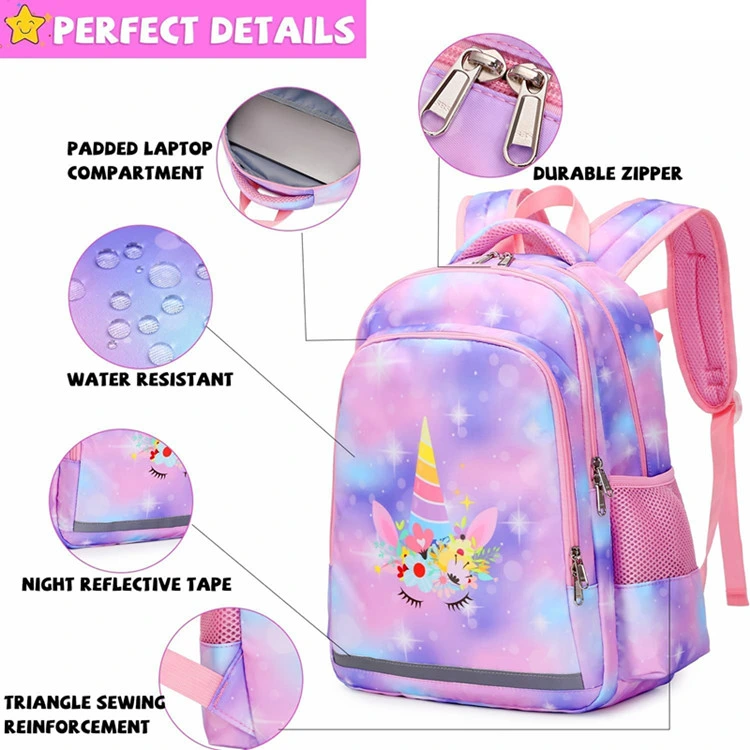 School Bag Animal Prints Unicorn Cartoon Kids Backpack Water Resistant Book Bag for Girls with Lunch Box and Pencil Case