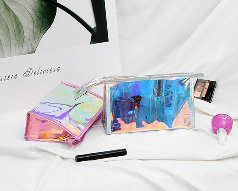 Personalize Clear Holographic Zipper Bag Makeup Cosmetic Zip Lock Pouch