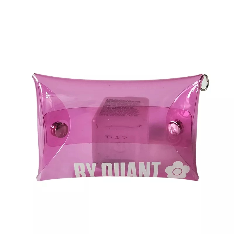 Eco Buttons Style Waterproof Clear Pink Custom Printed Coins/Lipsticks/Cosmetic Makeup Brush Bag PVC Plastic Packaging Pouch