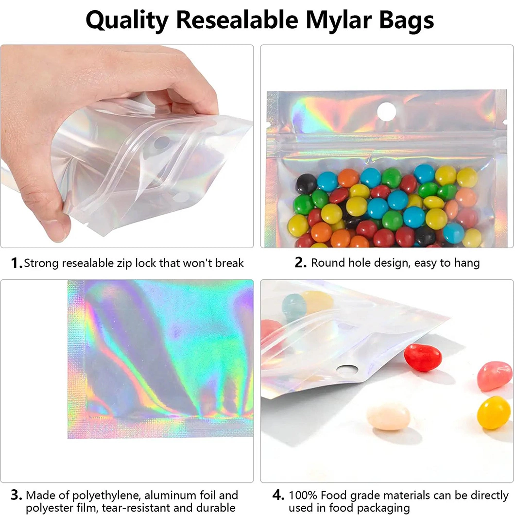 Customized Logo Flat Zip Lock Holographic Bag Accessories Phone Case Packaging Pouch