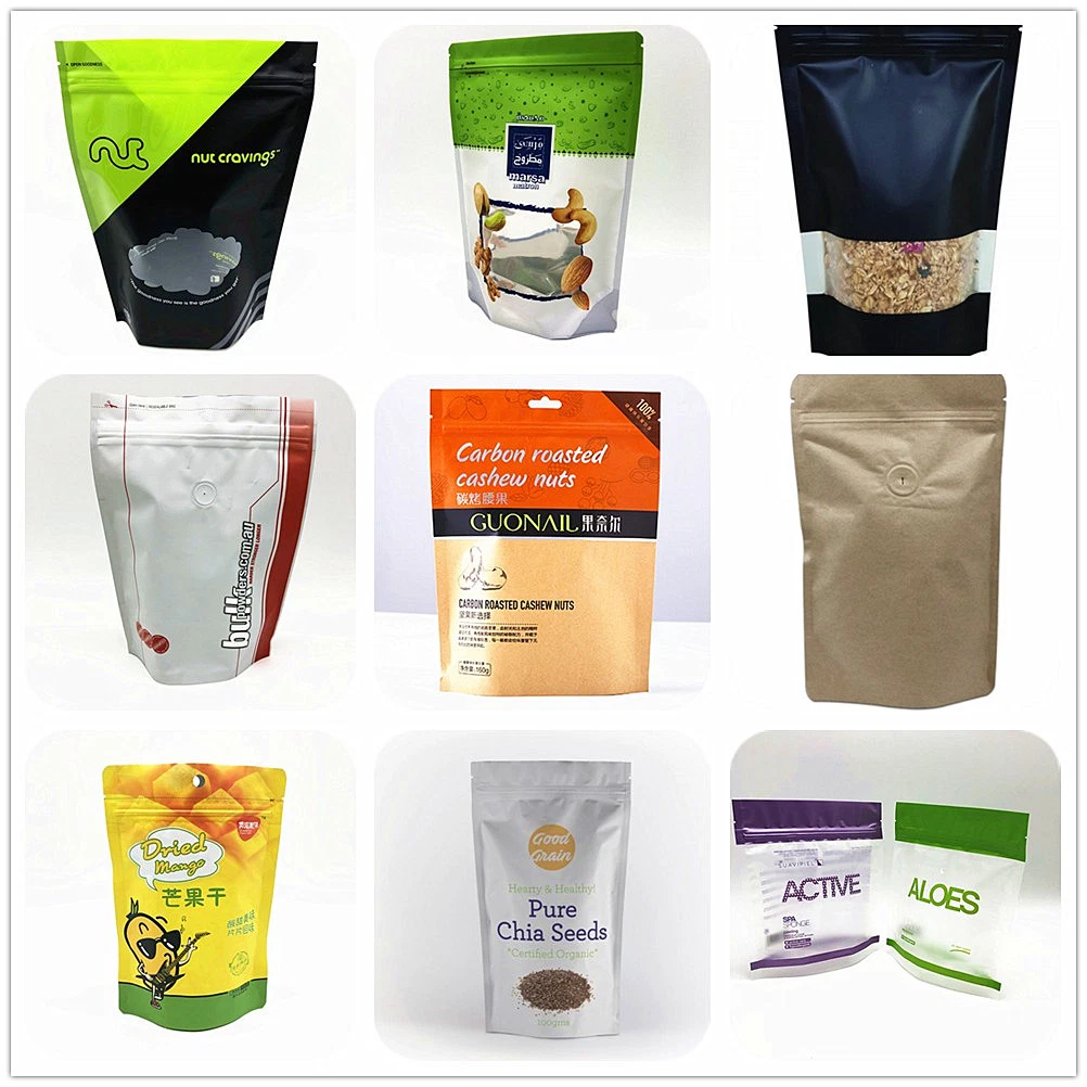 Food Coffee Bean Tea Snack Candy Zipper Storage Kraft Paper Stand up Gusset Flat Bottom 3 Side Seal Plastic Spout Sachet Packaging Packing Pouch