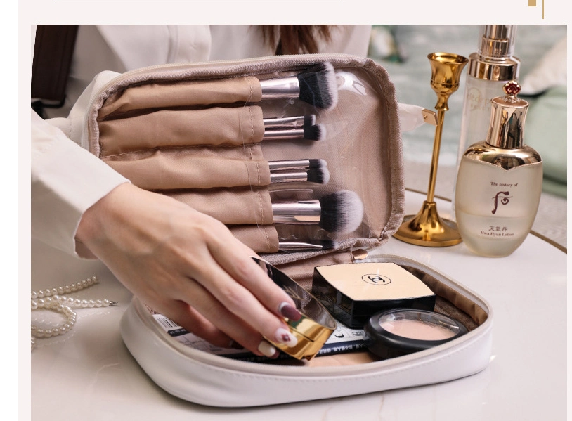 New Fashion High Quality Portable Travel PU Leather Pink Clear Makeup Bag Travel Toiletry Women&prime; S Cosmetic Bag