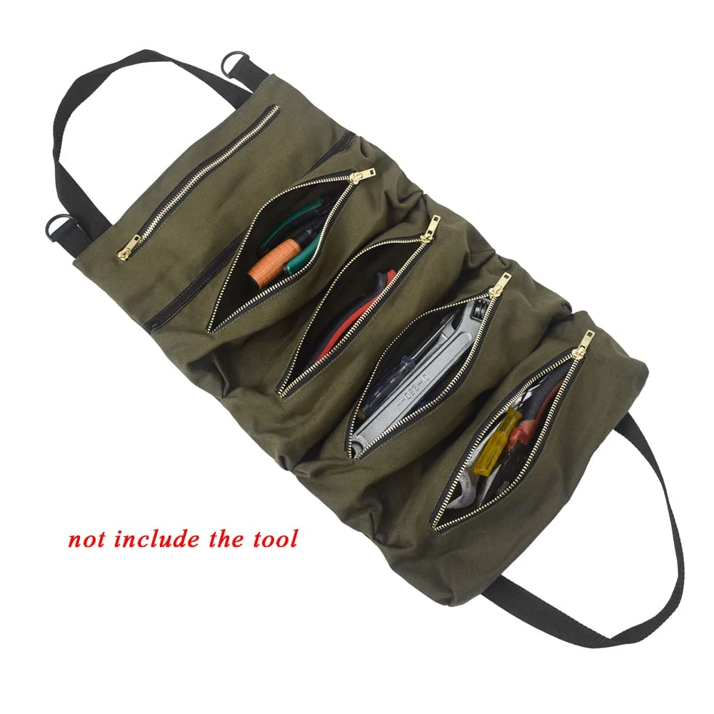 Car Repair Tool Bag Vehicle Canvas Hanging Tool Organizer Roll up Handbag Tool Pouch Sling with Zipper Not Tools Included