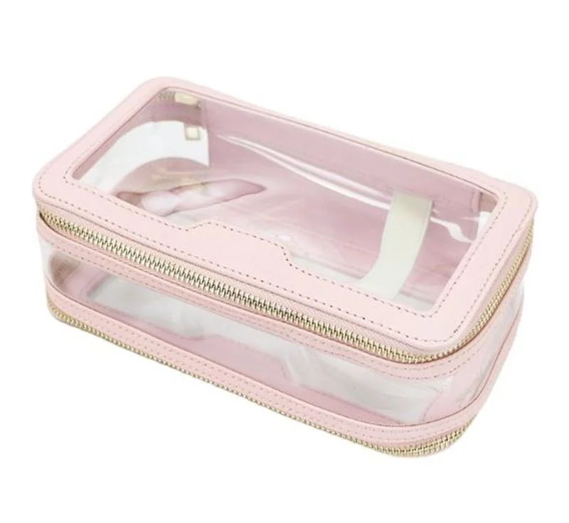 BSCI ISO Makeup Case Transparent Toiletries Pouch Clear Luxury PVC Cosmetic Leather Makeup Bag with Zipper