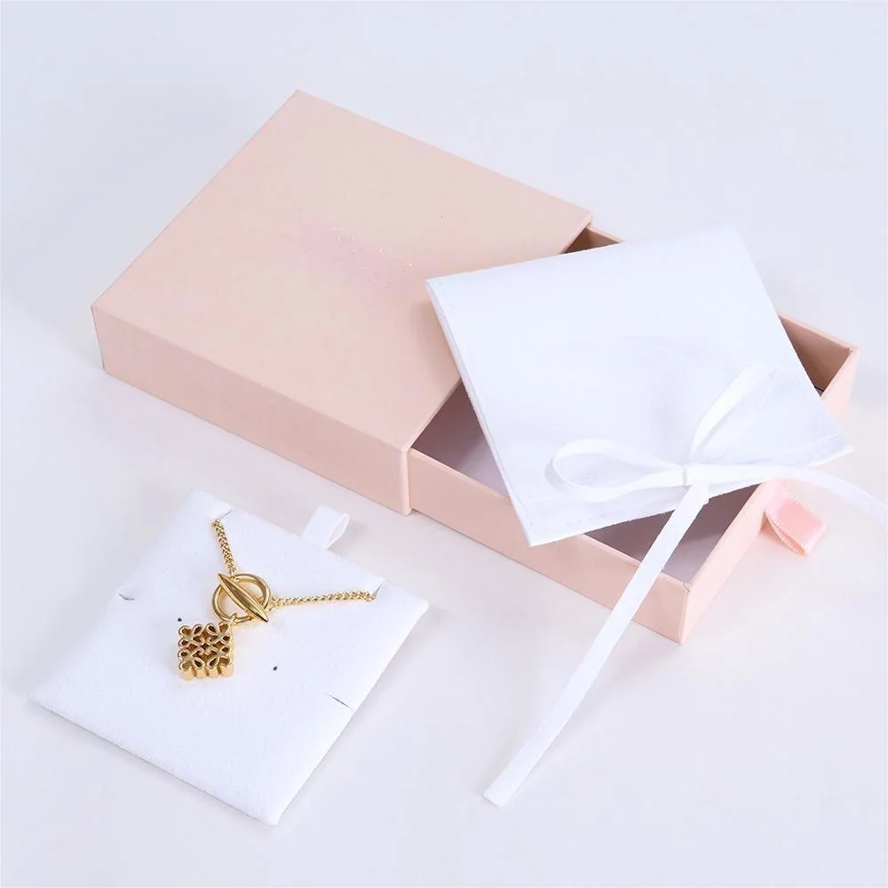 Custom Necklace Packaging Jewelry Square Bag White Microfiber Jewellery Pouch with Insert