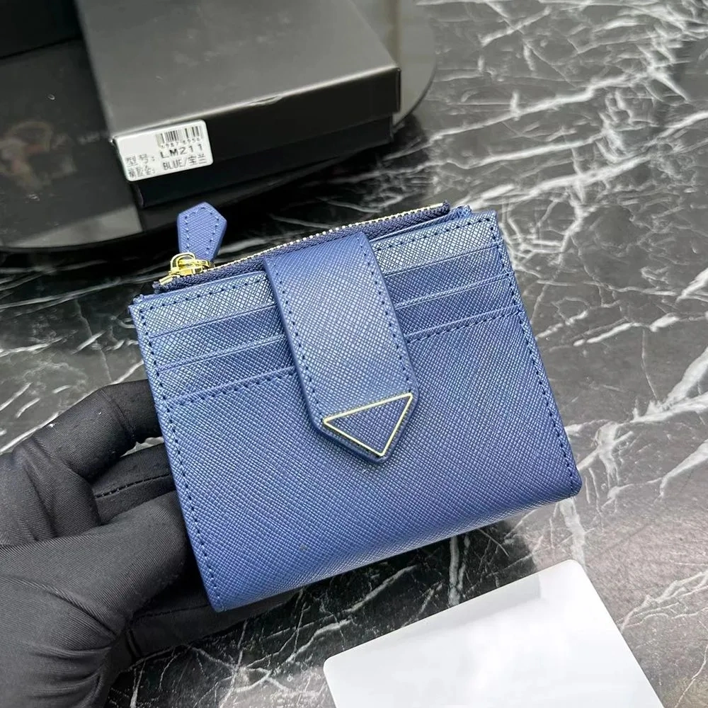 Credit Card Slots Designer Wallet Coin Purses Cards Holder 2024 New Purse Key Pouch Women Men Box Triangle Leather Zipper Luxury Lady Saffiano Business Card