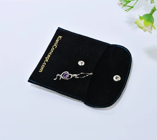 Customize Black Velvet Jewelry Bag Jewellery Envelope Pouch with Velvet Covered Button