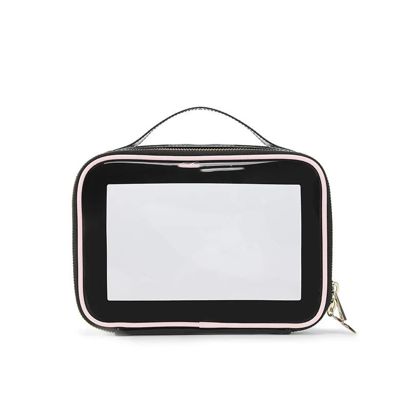 PVC Waterproof Clear Makeup Bag Tote Handle Customize Logo Zipper Case Function Cosmetic Square Bag