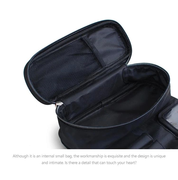 High Capacity Custom Logo Premium Black Pink PU Zipper Folding Travel Make up Pouch Beauty Makeup Brush Cosmetic Bag