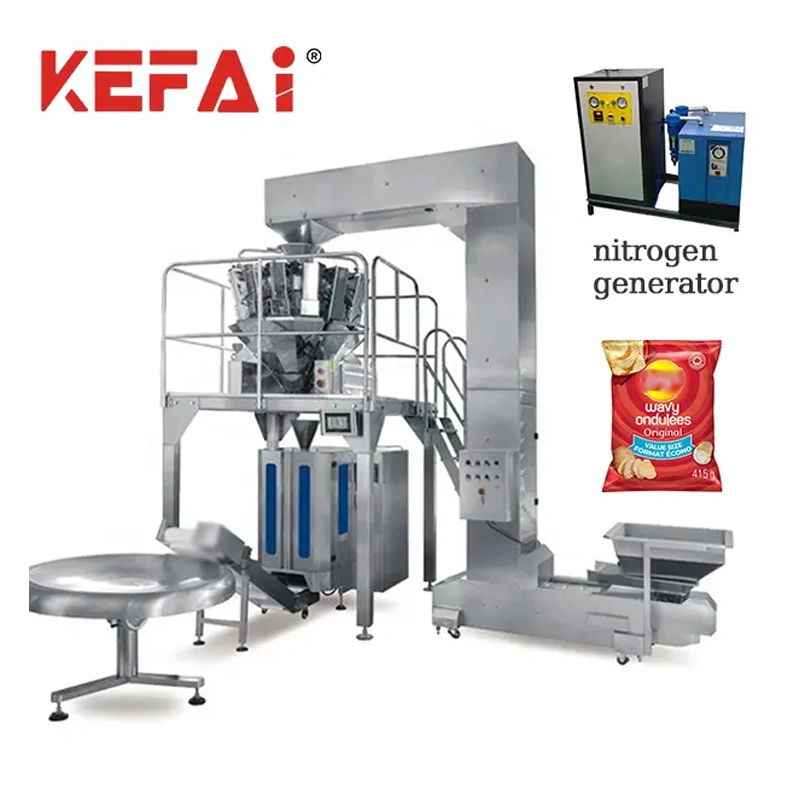 Kefai Automatic 10/14 Heads Potato Chips Food Pouch Nitrogen Filling Packing Machine
