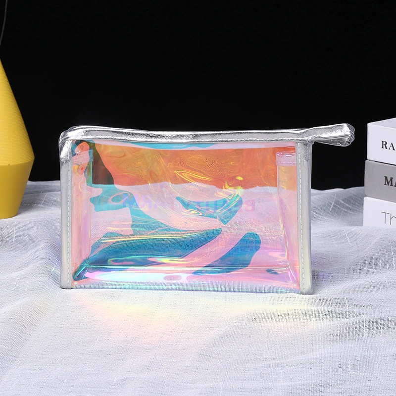 Iridescent Clear Toiletry Bag Waterproof Holographic PVC Zipper Makeup Bags