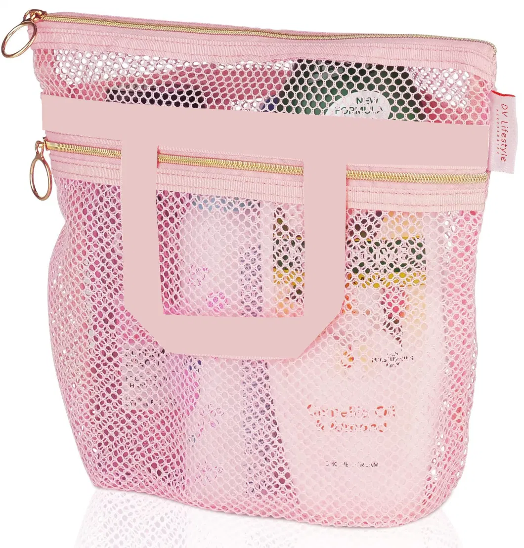 (WD12967) Portable Shower Tote Clear Mesh Makeup Bag Organizer Travel Toiletry Bag Mesh Beach Bag