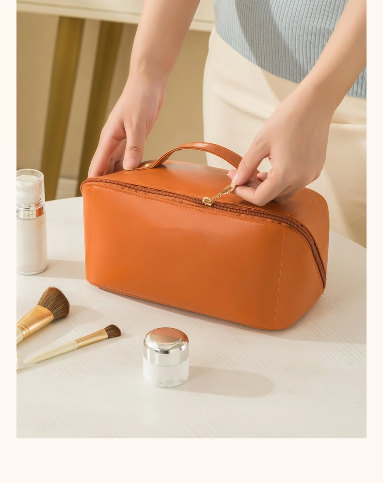 Ins Style Custom Color Makeup Bags Vintage Large Capacity Leather Brush Bag