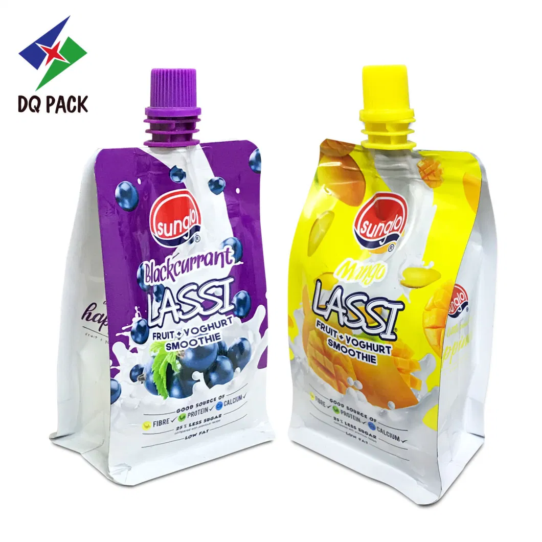 Dq Pack Aluminum Yogurt Food Juice Drink Liquid Packaging Qual-Seal Flat Bottom Doypack Stand up Spout Pouch