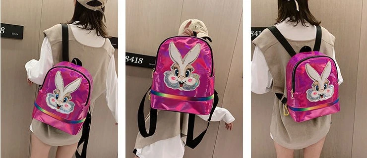 Wholesale New Laser Cute Plush Rabbit Backpack Fashion Mirror Surface Children&prime;s School Bag