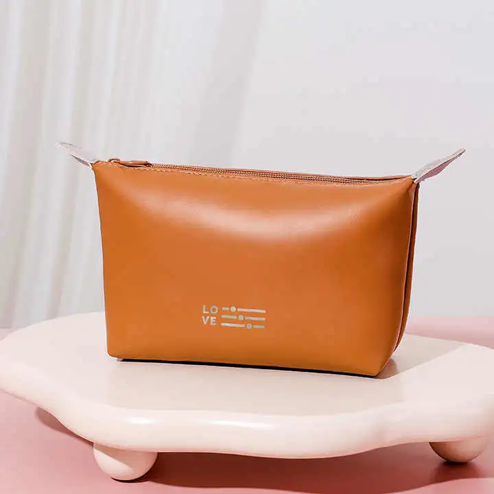 Vegan Leather Makeup Bag Zipper Pouch Travel Cosmetic Organizer