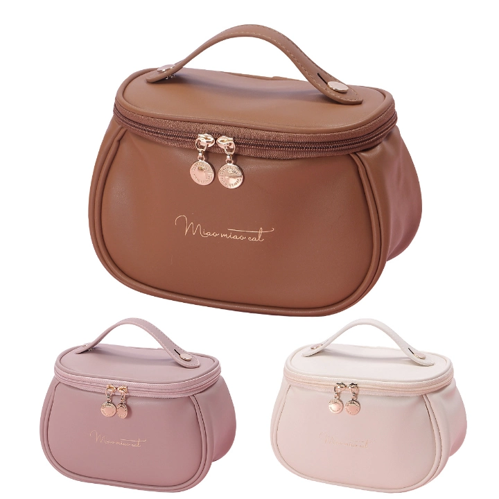 Wholesale Factory Women Toiletry Storage Bags Double Zipper Leather Makeup Cosmetic Bag