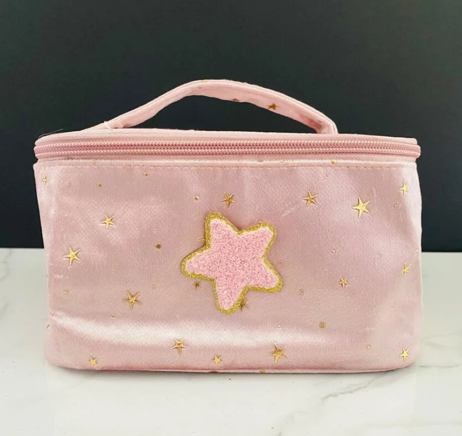 Women Velvet Makeup Bag with Makeup Brush Holder Travel Cosmetic Bags Fashionable Backpacks with Handle Starry Make up Pouch Bag