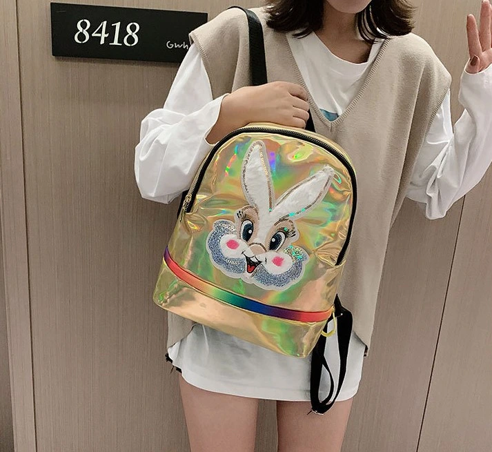 Wholesale New Laser Cute Plush Rabbit Backpack Fashion Mirror Surface Children&prime;s School Bag