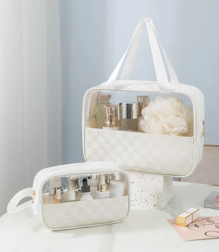 Clear Makeup Organizer Pouches Tote Travel Zipper Clear Transparent PVC Cosmetic Bag with Handle