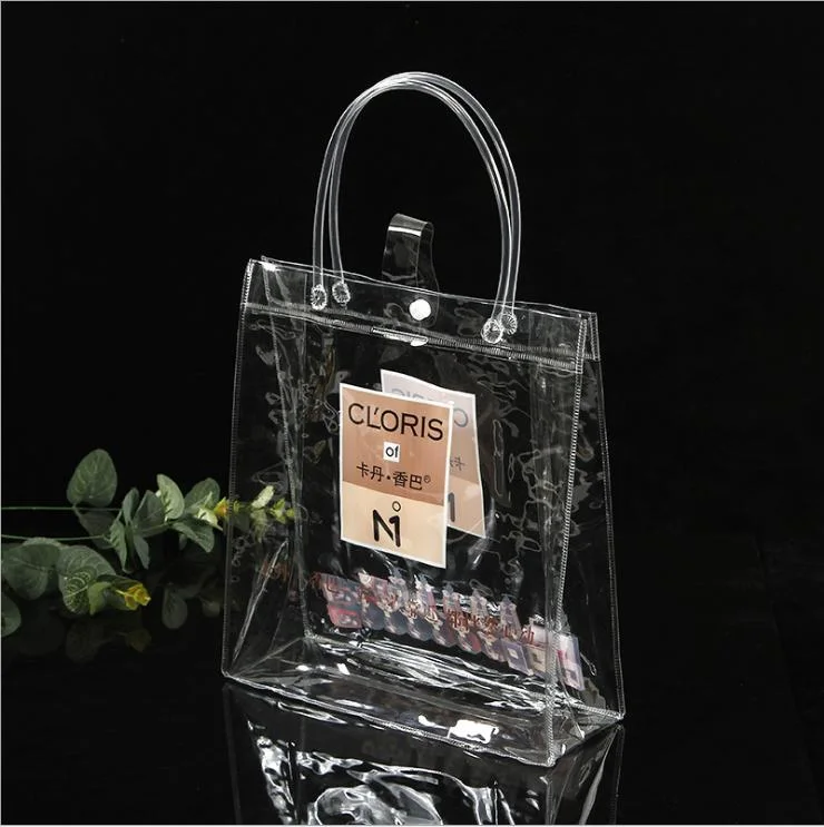Transparent PVC Logo Printed Handle Gift Shopping Garment Cosmetic Bag