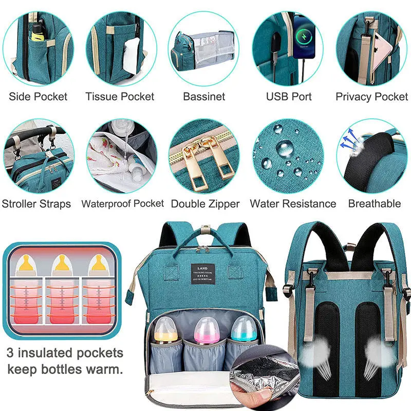 Waterproof Organizer Designer Baby Backpack Diaper Bag with Changing Station for Mother